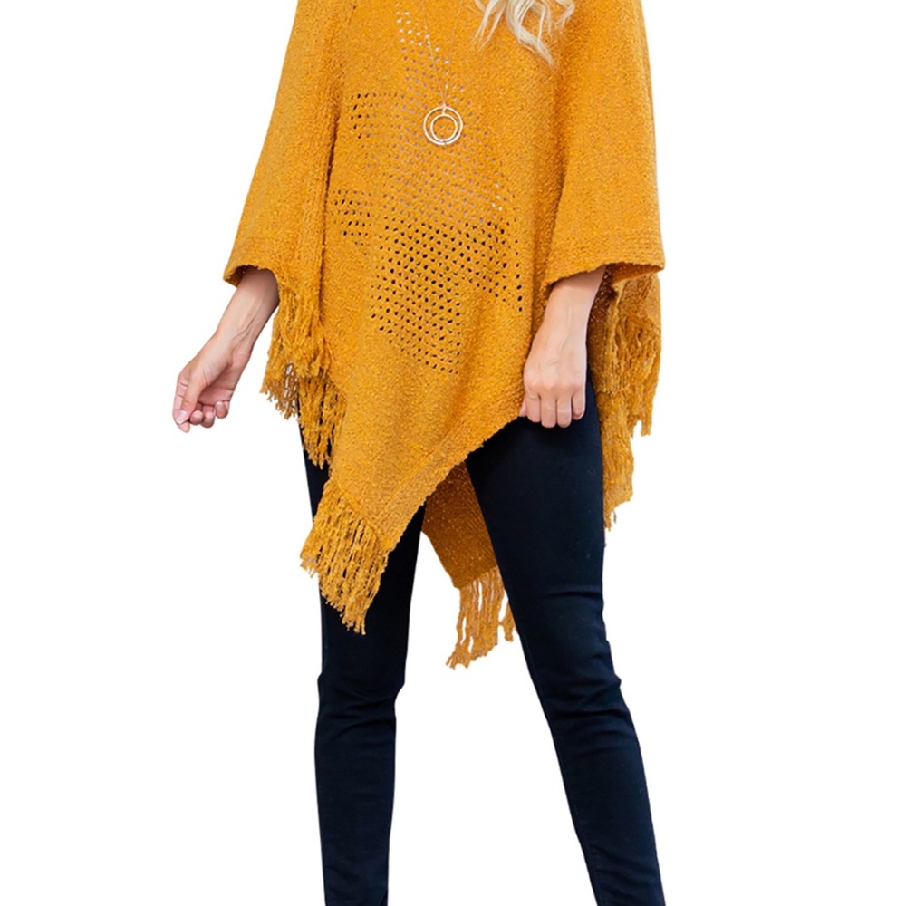 Knit Fringed Mustard Poncho